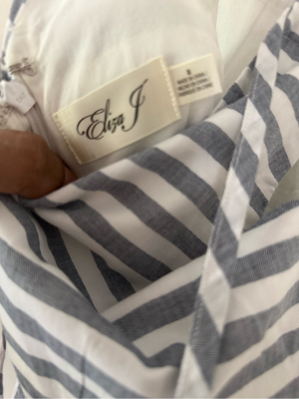 Eliza J Men's Navy and White Striped Button-Down Shirt